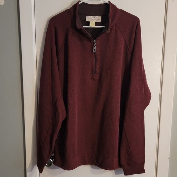 Tommy Bahama XL Maroon Quarter Zip Pullover Sweater Cotton Blend Casual Resort - Picture 1 of 9